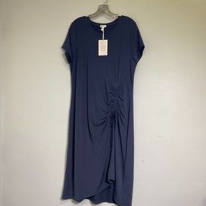 Garnet Hill Womens Blue Crew Neck Short Sleeve Midi T-Shirt Dress Size Large